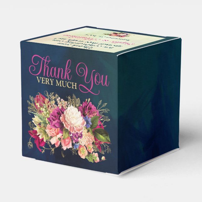 Teal, Navy, Green, Gold Bold Florals Wedding Favour Box (Back Side)