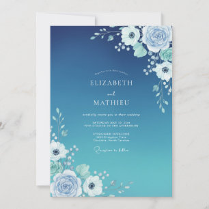 Teal Navy Luminous Coastal Wedding Invitation