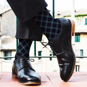 Teal Navy Sporty Plaid Pattern Tartan Sport Name Socks