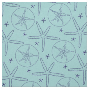 Teal, Navy Starfish, Sand Dollar Beach Theme Fabric