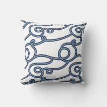 Teal, Navy & White Beach Theme Throw Pillow
