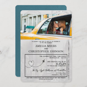 Teal New York City Passport Wedding Invitation
