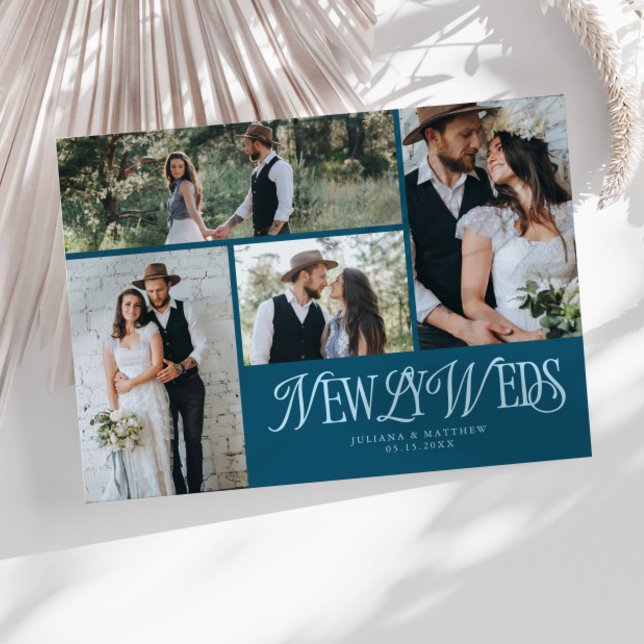 Teal Newlyweds Multi Photo Wedding Announcement (Creator Uploaded)