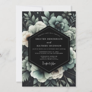 Teal Noir Floral Wedding Invitation