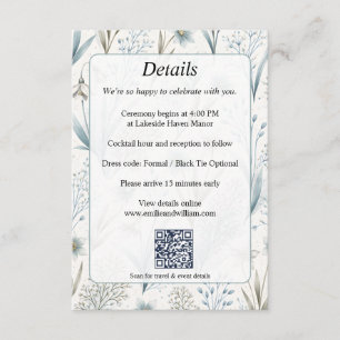 Teal Nordic Floral Wedding Details Card Elegant