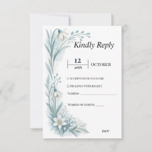 Teal Nordic Floral Wedding Elegant Minimal RSVP Card