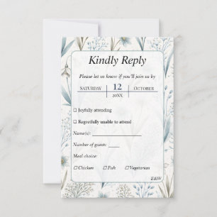 Teal Nordic Floral Wedding Elegant Minimal RSVP Card