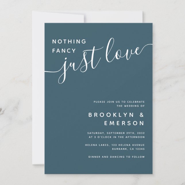 Teal Nothing Fancy Just Love Casual Wedding Invitation (Front)