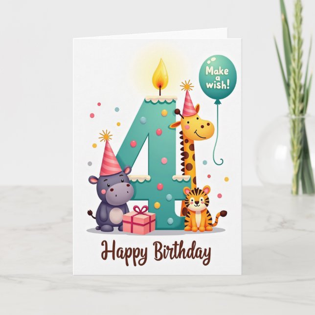 Teal Number 4 Celebration Card (Front)