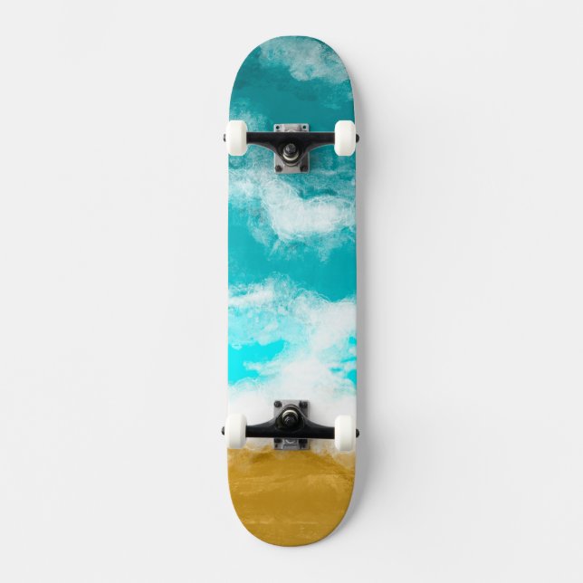 Teal Ocean Beachy Waves Skateboard (Front)