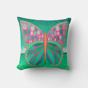 Teal Ocean Butterfly Throw Pillow