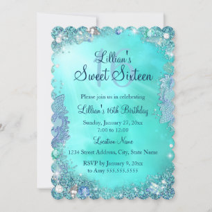 Teal Ocean Jewel Sweet 16 Birthday Invitation