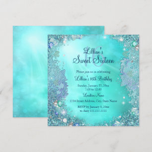 Teal Ocean Jewel Sweet 16 Birthday Party Invitation