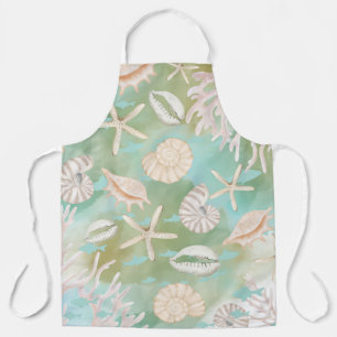 Teal Ocean Seashells Beachy Pattern Apron