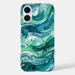 Teal Ocean Watercolor Abstract Pattern iPhone 16 Case