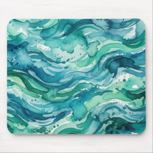 Teal Ocean Watercolor Abstract Pattern Mouse Mat