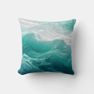 Teal Ocean Waves Abstract Dream Cushion