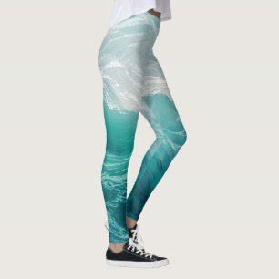Teal Ocean Waves Abstract Dream Leggings