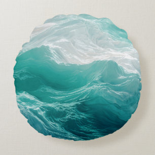 Teal Ocean Waves Abstract Dream Round Cushion