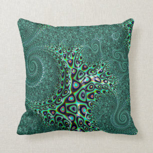 Teal Octopus Tentacles Steampunk Style Fractal Art Cushion