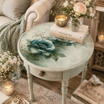 Teal Oil Painting Vintage Rose Branch Decoupage