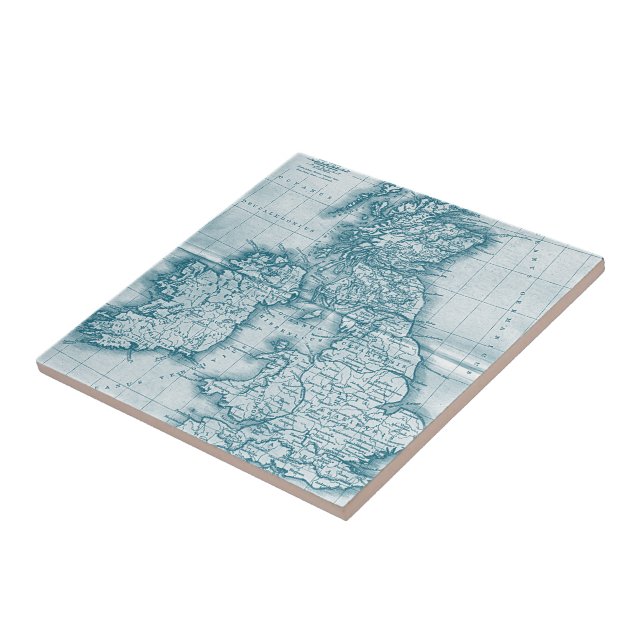 Teal Old World Antique Map Tile and Trivet (Side)