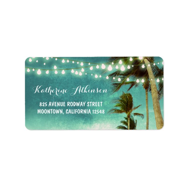 teal ombre beach wedding address labels (Front)