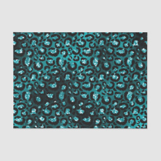 Teal Ombre & Black Glam Glitter Leopard Spots Tissue Paper