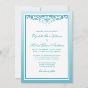 Teal Ombre Border Flourish Wedding Invitation