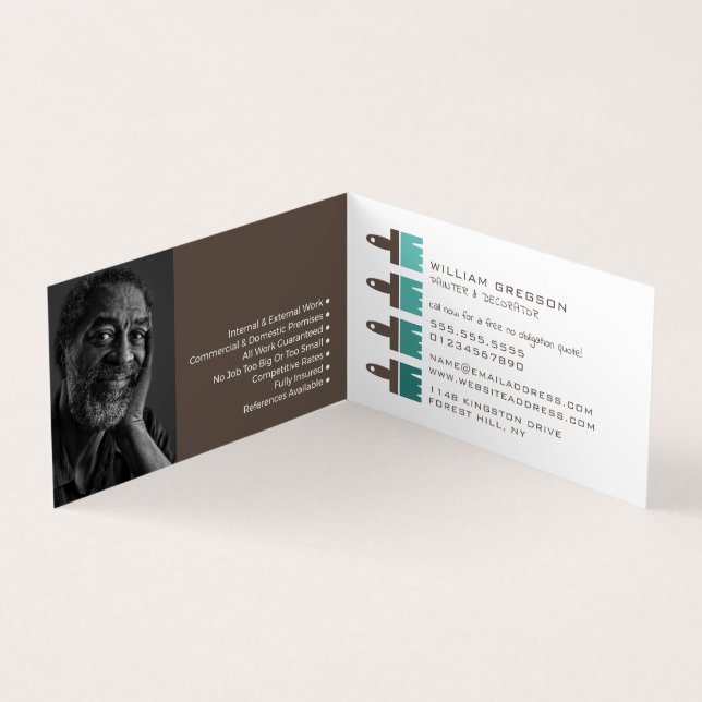 Teal Ombre Brushes, Painter & Decorator Photo Business Card (Inside)