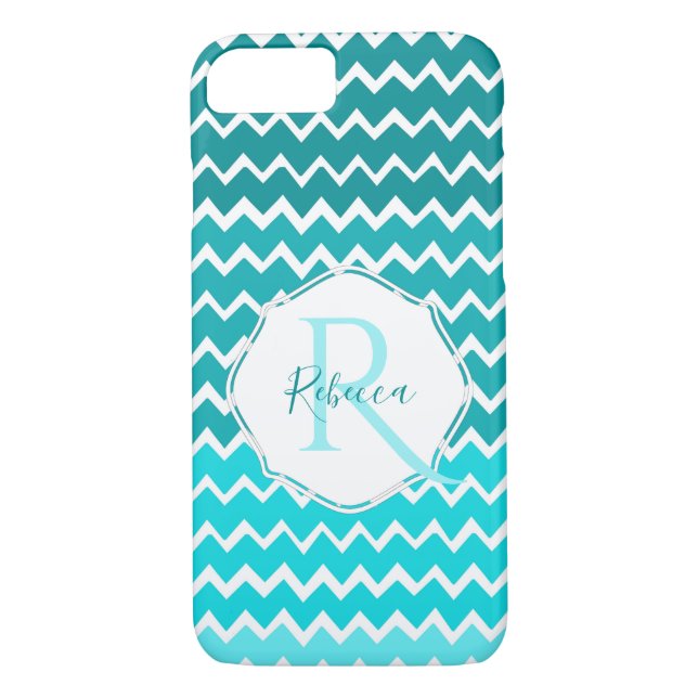 Teal Ombre Chevron Personalised iPhone Case (Back)