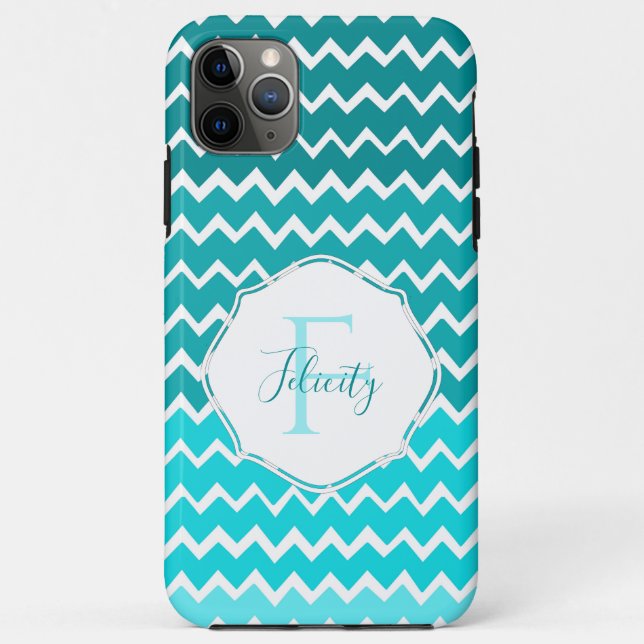 Teal Ombre Chevron Personalised iPhone Case (Back)