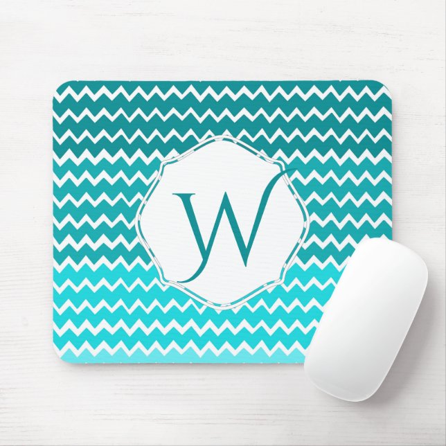 Teal Ombre Chevron Personalised Mouse Pad (With Mouse)
