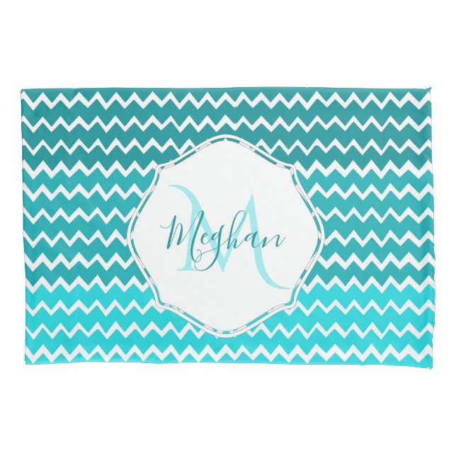 Teal Ombre Chevron Personalised Pillowcase (Front)