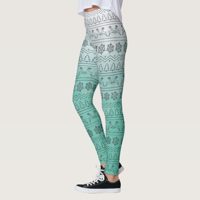 Teal Ombre Christmas Sweater Pattern Leggings (Left)