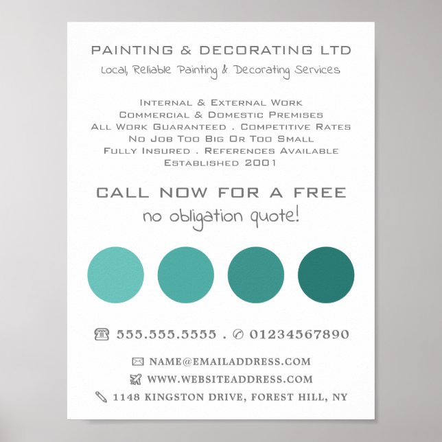 Teal Ombre Circles, Painter & Decorator Poster (Front)