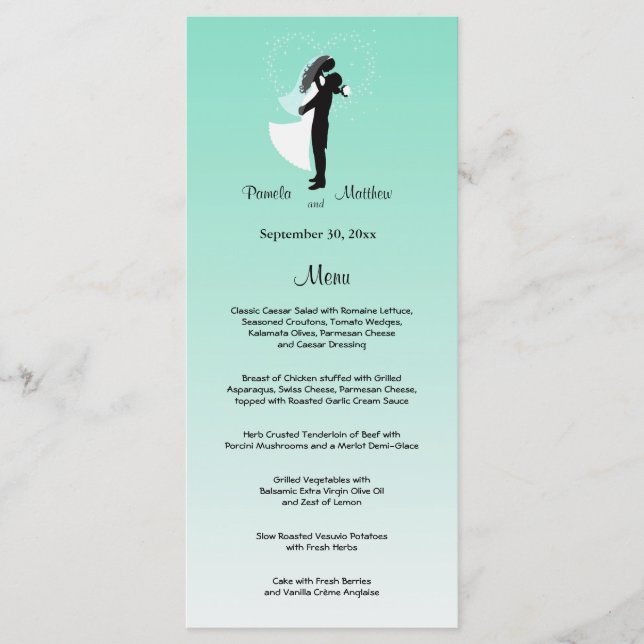 Teal Ombre Customisable Wedding Menu Card (Front)