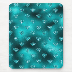Teal Ombre Glam Glitter Diamonds Pattern Mouse Mat