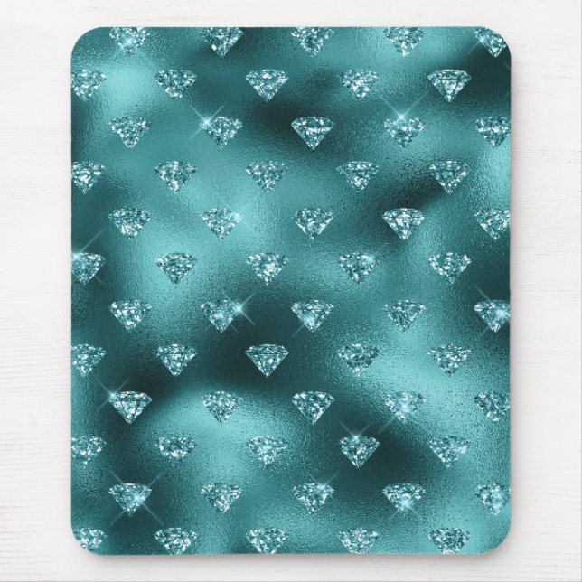 Teal Ombre Glam Glitter Diamonds Pattern Mouse Mat (Front)