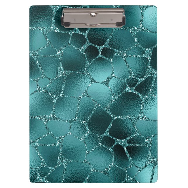 Teal Ombre Glam Glitter Giraffe Spots Pattern Clipboard (Front)