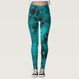 Teal Ombre Glam Glitter Giraffe Spots Pattern Leggings