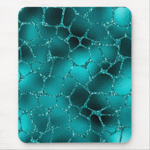 Teal Ombre Glam Glitter Giraffe Spots Pattern Mouse Mat