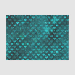 Teal Ombre Glam Glitter Hearts Pattern Tissue Paper