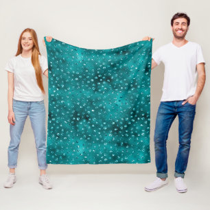 Teal Ombre Glam Glitter Polka Dots Pattern Fleece Blanket