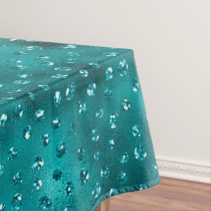 Teal Ombre Glam Glitter Polka Dots Pattern Tablecloth