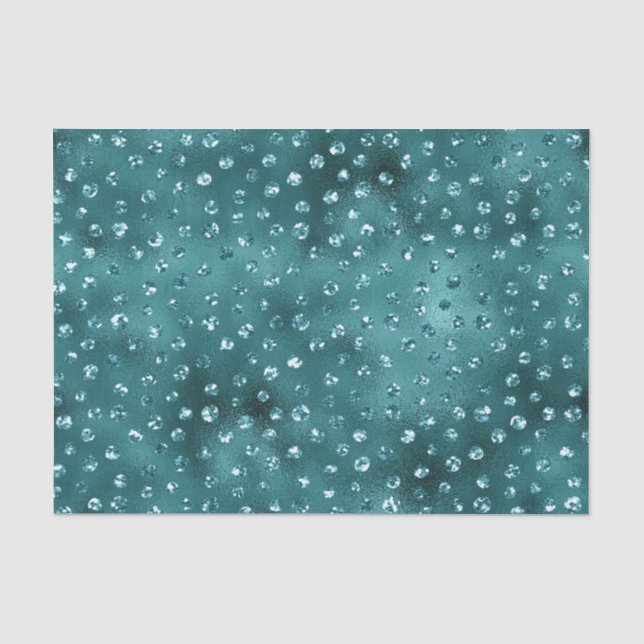 Teal Ombre Glam Glitter Polka Dots Pattern Tissue Paper (Front)
