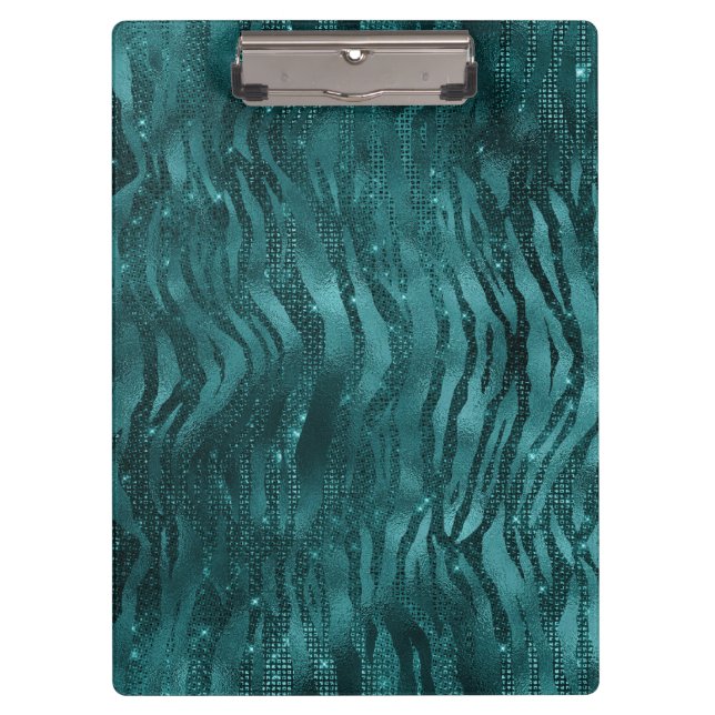 Teal Ombre Glam Glitter Tiger Stripes Pattern Clipboard (Front)