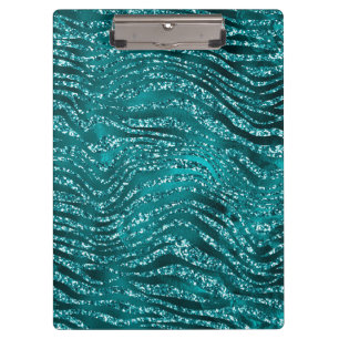 Teal Ombre Glam Glitter Tiger Stripes Pattern Clipboard