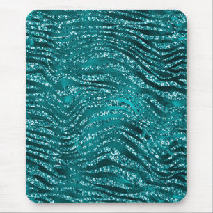 Teal Ombre Glam Glitter Tiger Stripes Pattern Mouse Mat