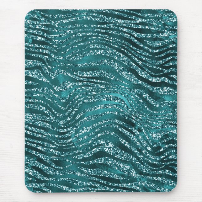 Teal Ombre Glam Glitter Tiger Stripes Pattern Mouse Mat (Front)